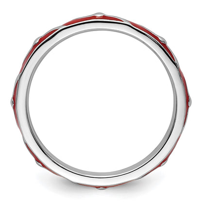 Sterling Silver Stackable Expressions Red Enamel Ring