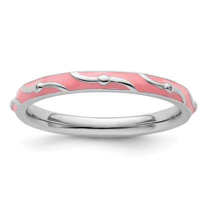 Sterling Silver Stackable Expressions Pink Enamel Ring