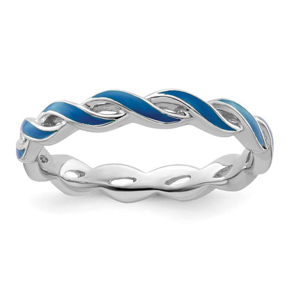 Sterling Silver Stackable Expressions Blue Enamel Ring