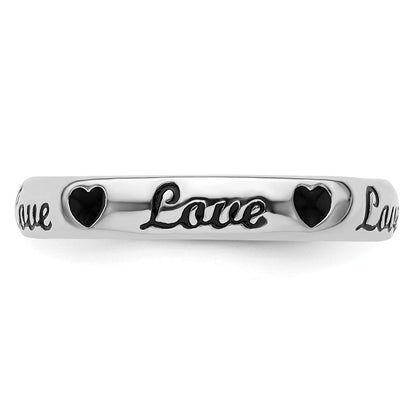 Sterling Silver Stackable Expressions Black Enamel Love Ring