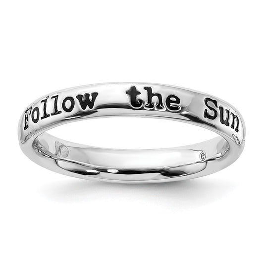 Sterling Silver Stackable Expressions Enameled Lyric Follow The Sun Ring