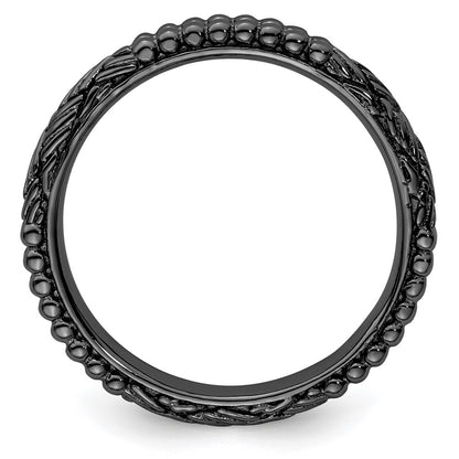 Sterling Silver Stackable Expressions Ruthenium Plated Patterned Ring