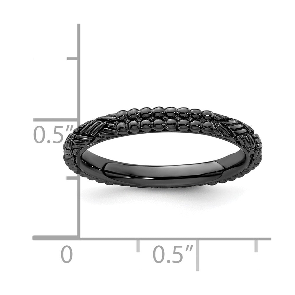 Sterling Silver Stackable Expressions Ruthenium Plated Patterned Ring
