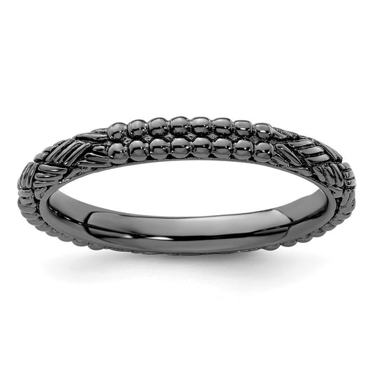 Sterling Silver Stackable Expressions Ruthenium Plated Patterned Ring