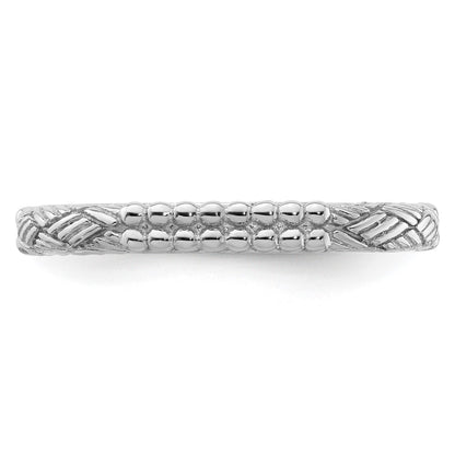 Sterling Silver Stackable Expressions Rhodium Plated Patterned Ring