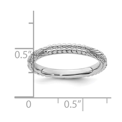 Sterling Silver Stackable Expressions Rhodium Plated Patterned Ring