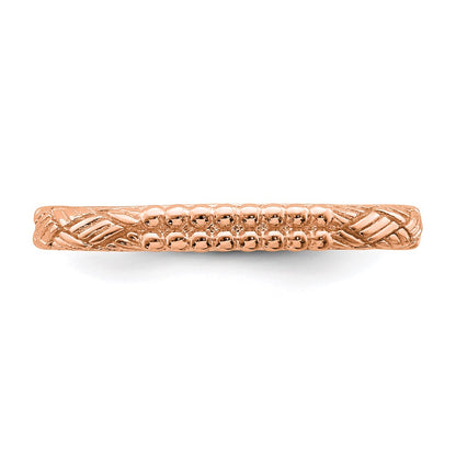 Sterling Silver Stackable Expressions Rose Gold Plated Patterned Ring