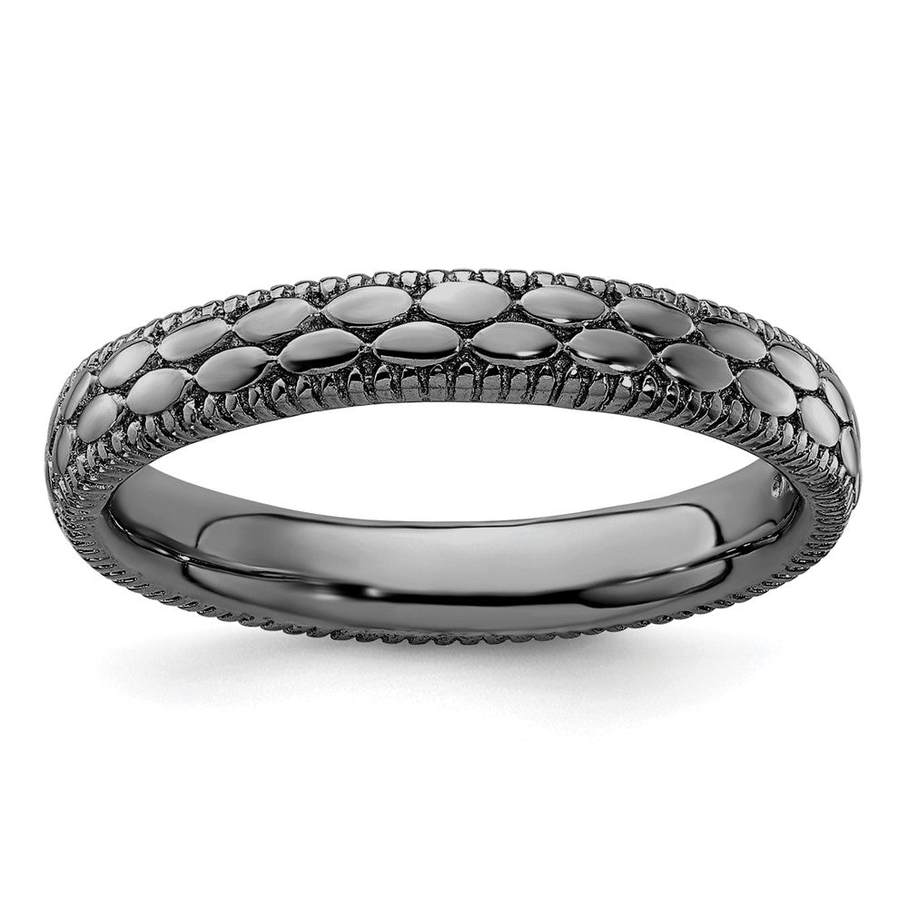 Sterling Silver Stackable Expressions Ruthenium Plated Patterned Ring