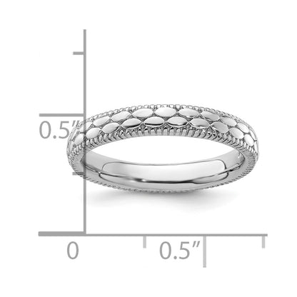Sterling Silver Stackable Expressions Rhodium Plated Patterned Ring