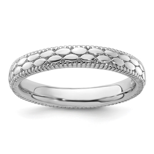 Sterling Silver Stackable Expressions Rhodium Plated Patterned Ring