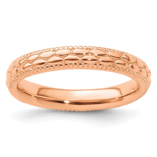 Sterling Silver Stackable Expressions Rose Gold Plated Patterned Ring