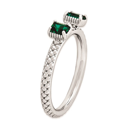 Sterling Silver Stackable Expressions Created Emerald Two Stone Ring