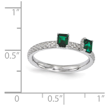 Sterling Silver Stackable Expressions Created Emerald Two Stone Ring