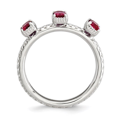 Sterling Silver Stackable Expressions Created Ruby Three Stone Ring