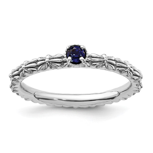 Sterling Silver Stackable Expressions Created Sapphire Single Stone Ring