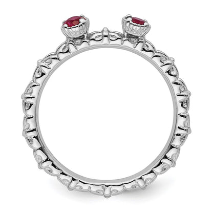 Sterling Silver Stackable Expressions Created Ruby Two Stone Ring