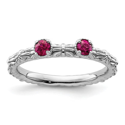Sterling Silver Stackable Expressions Created Ruby Two Stone Ring