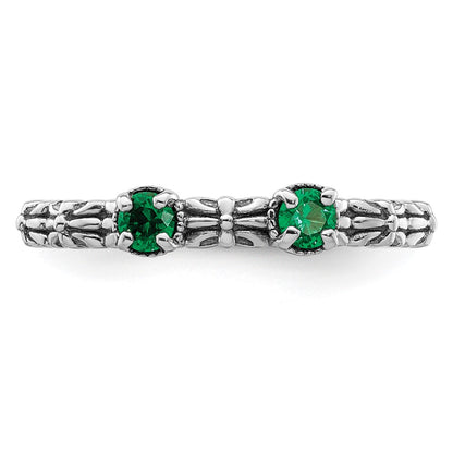 Sterling Silver Stackable Expressions Created Emerald Two Stone Ring