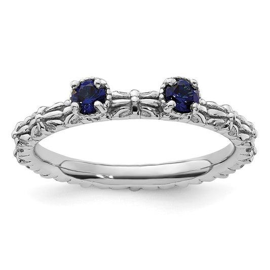 Sterling Silver Stackable Expressions Created Sapphire Two Stone Ring