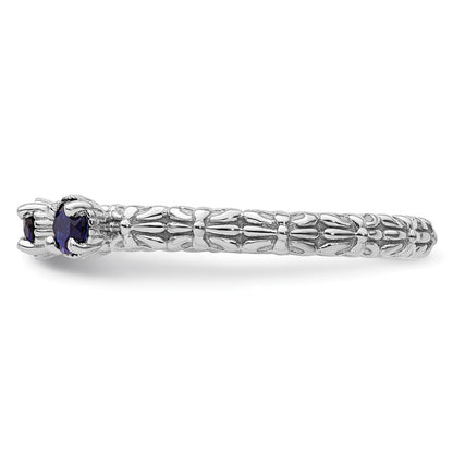 Sterling Silver Stackable Expressions Created Sapphire Three Stone Ring