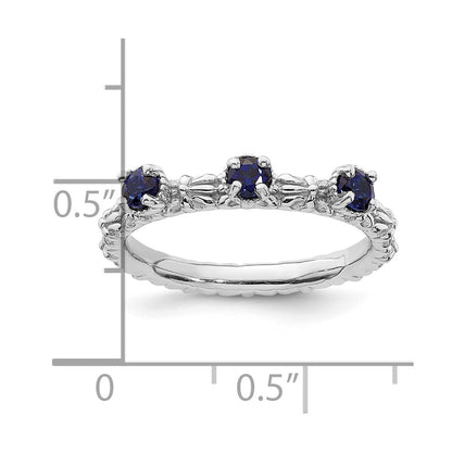 Sterling Silver Stackable Expressions Created Sapphire Three Stone Ring