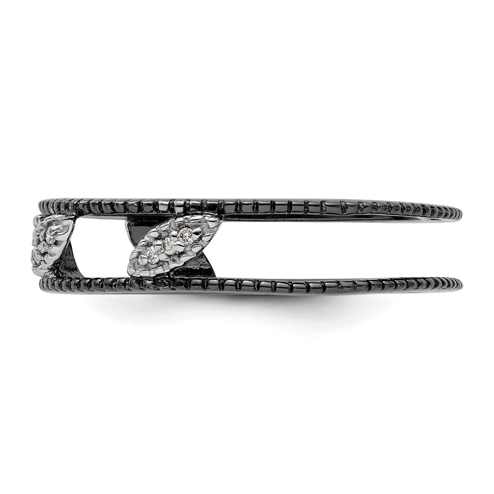 Sterling Silver Stackable Expressions Ruthenium Plated Diamond Jacket Ring