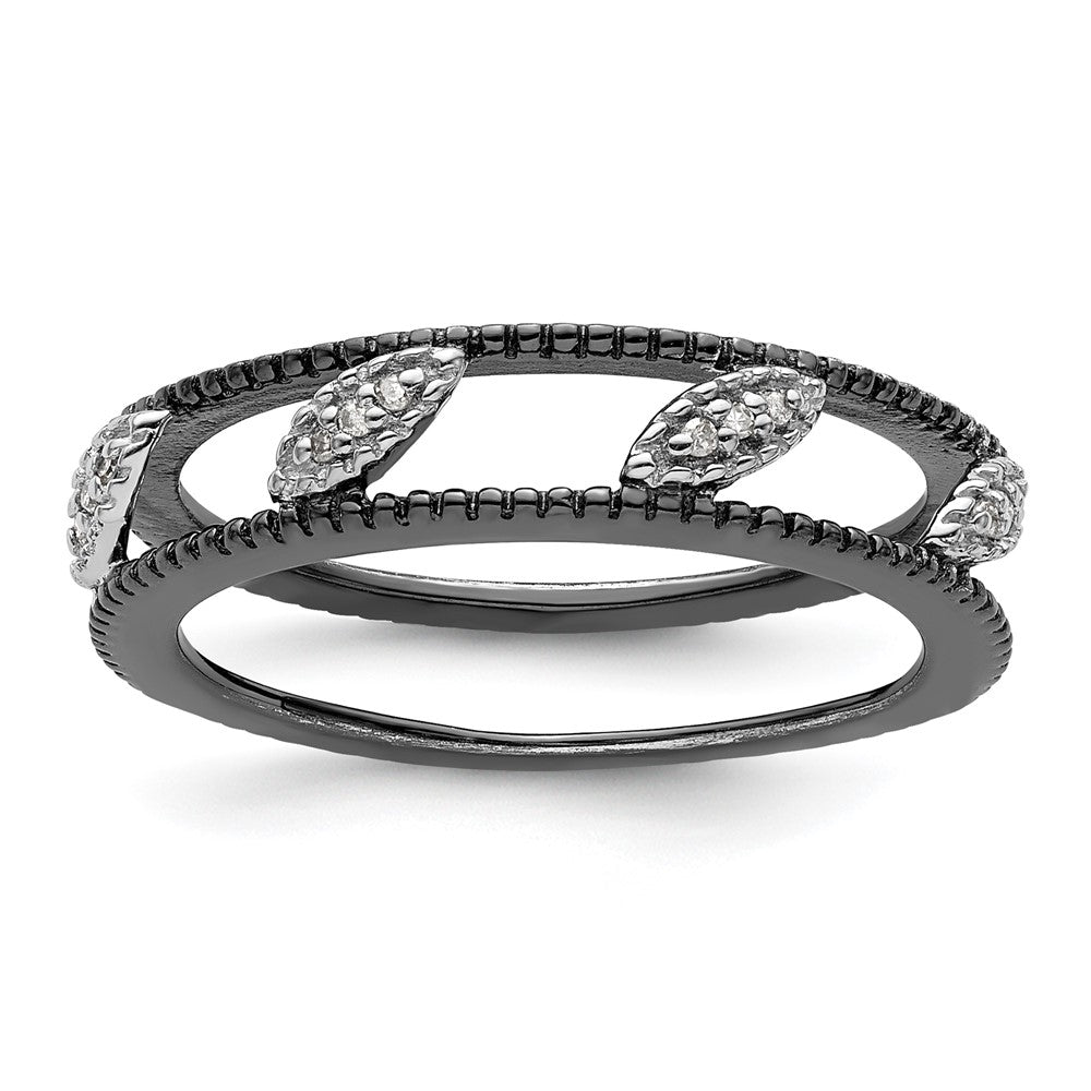 Sterling Silver Stackable Expressions Ruthenium Plated Diamond Jacket Ring