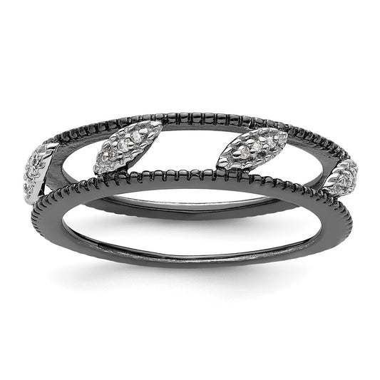 Sterling Silver Stackable Expressions Ruthenium Plated Diamond Jacket Ring