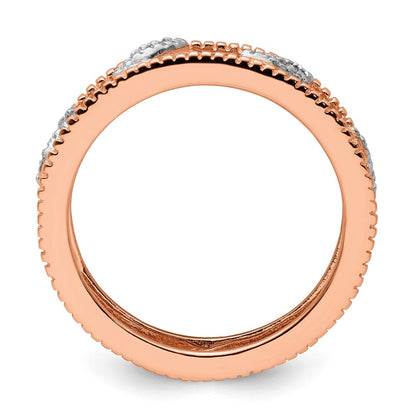 Sterling Silver Stackable Expressions Rose Gold Plated Diamond Jacket Ring