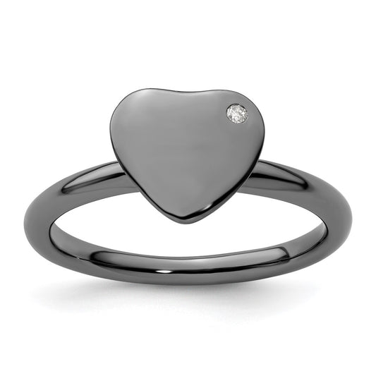 Sterling Silver Stackable Expressions Ruthenium Plated Heart Diamond Ring