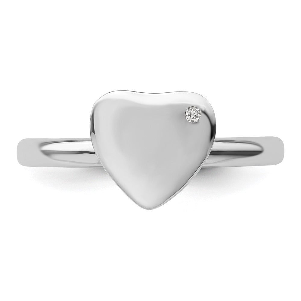 Sterling Silver Stackable Expressions Rhodium Plated Heart Diamond Ring