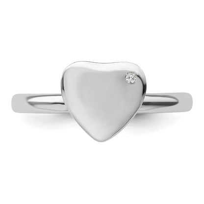 Sterling Silver Stackable Expressions Rhodium Plated Heart Diamond Ring