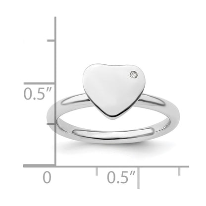 Sterling Silver Stackable Expressions Rhodium Plated Heart Diamond Ring
