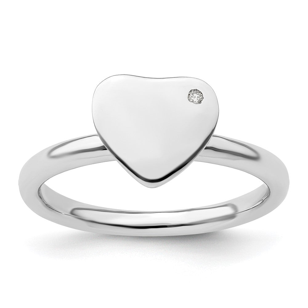 Sterling Silver Stackable Expressions Rhodium Plated Heart Diamond Ring