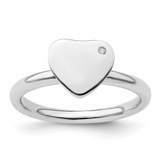 Sterling Silver Stackable Expressions Rhodium Plated Heart Diamond Ring