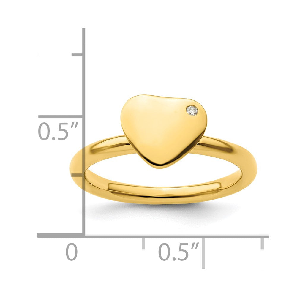 Sterling Silver Stackable Expressions Gold Plated Heart Diamond Ring