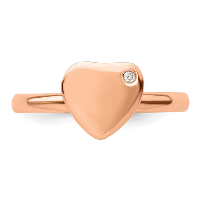 Sterling Silver Stackable Expressions Rose Gold Plated Heart Diamond Ring