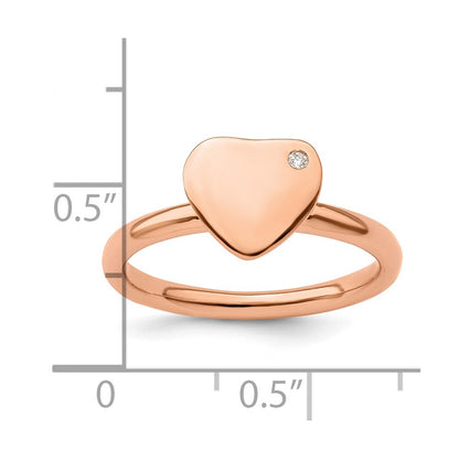 Sterling Silver Stackable Expressions Rose Gold Plated Heart Diamond Ring
