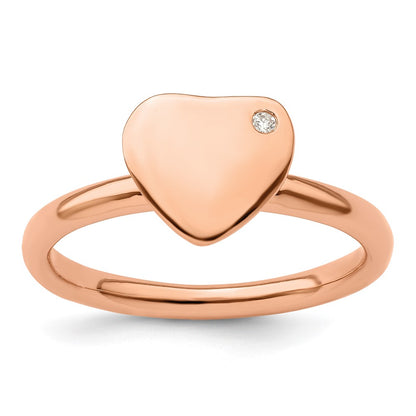 Sterling Silver Stackable Expressions Rose Gold Plated Heart Diamond Ring