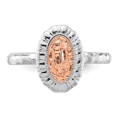 Sterling Silver Stackable Expressions Rose Gold Plated Oval Ring