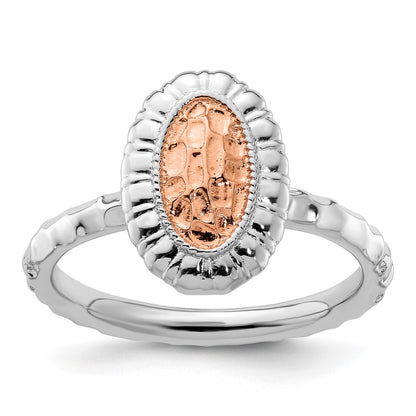Sterling Silver Stackable Expressions Rose Gold Plated Oval Ring