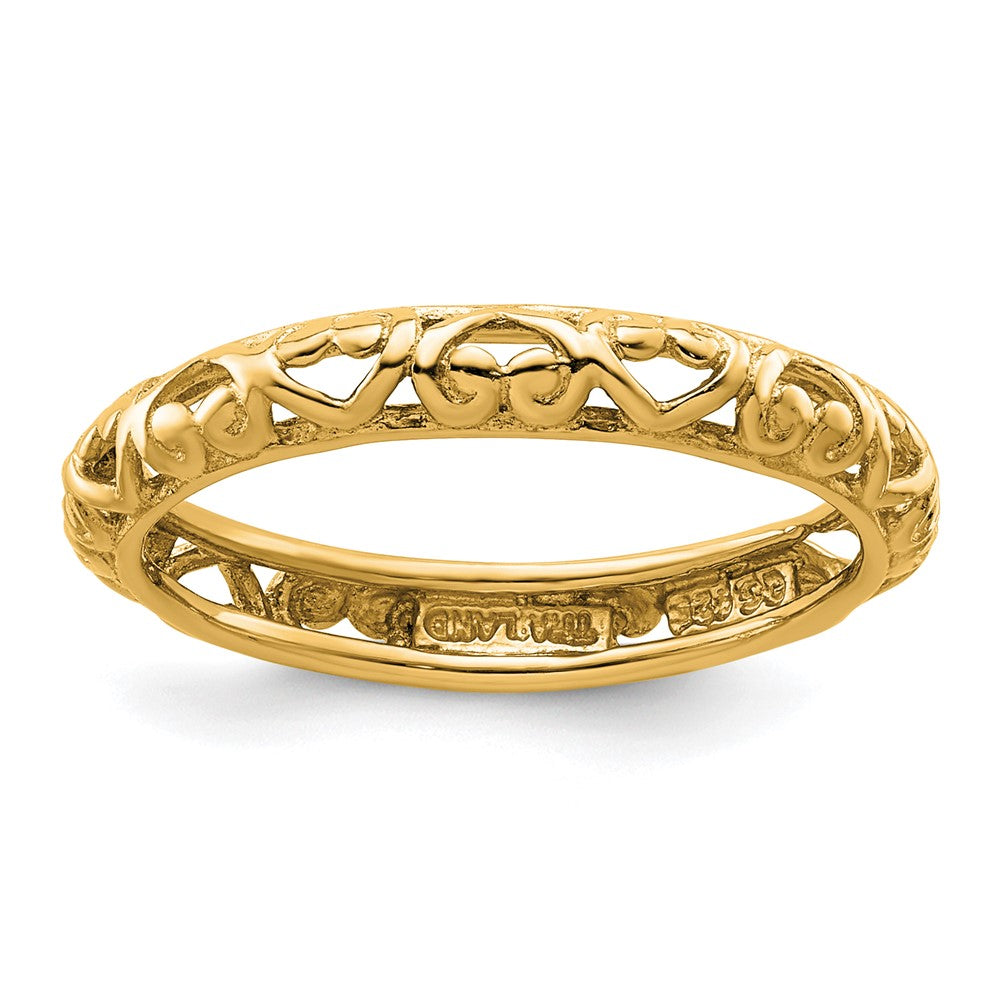 Sterling Silver Stackable Expressions Gold Plated Carved Ring