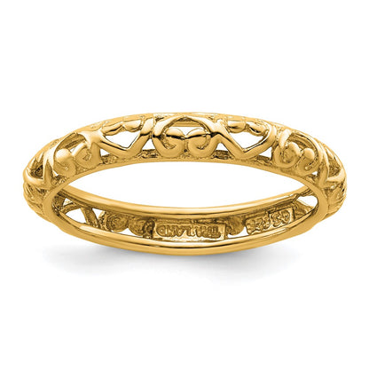 Sterling Silver Stackable Expressions Gold Plated Carved Ring