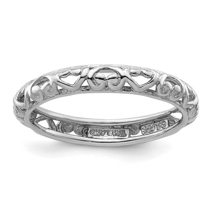 Sterling Silver Stackable Expressions Rhodium Carved Ring