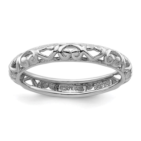 Sterling Silver Stackable Expressions Rhodium Carved Ring