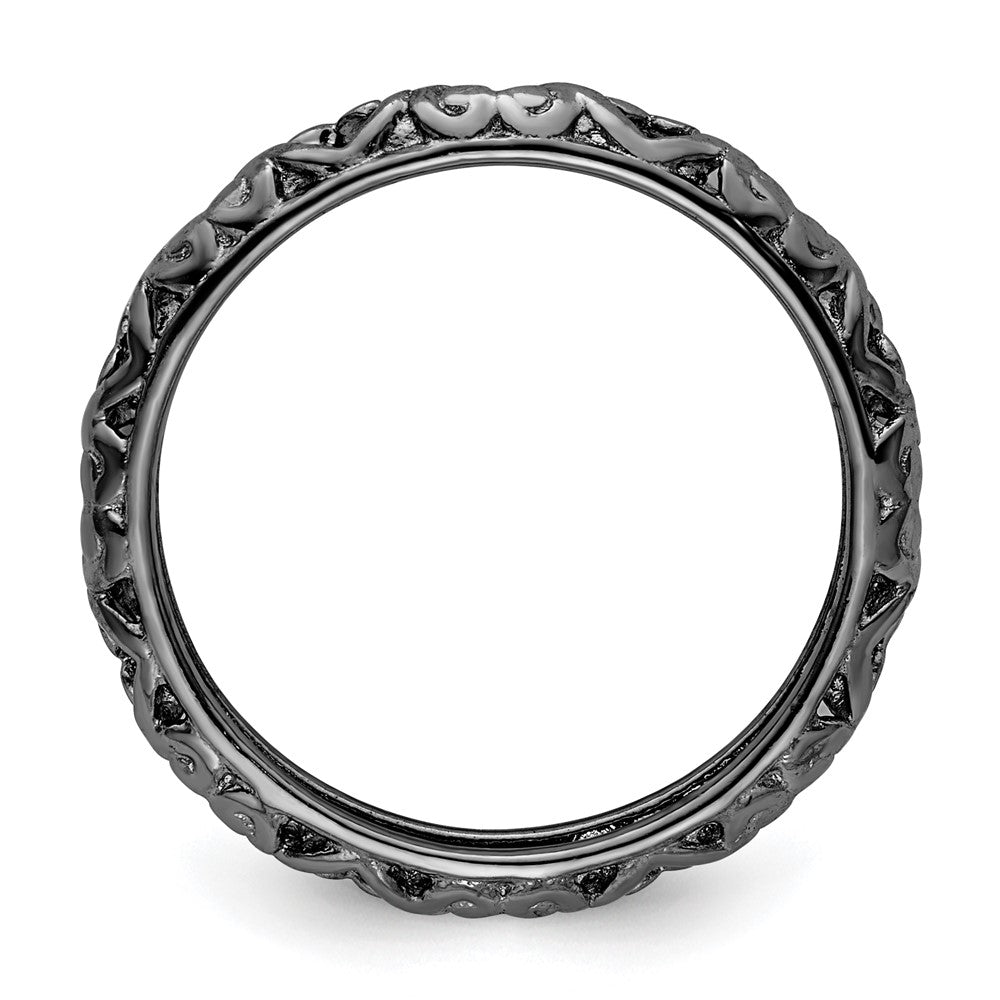 Sterling Silver Stackable Expressions Black Plated Carved Ring