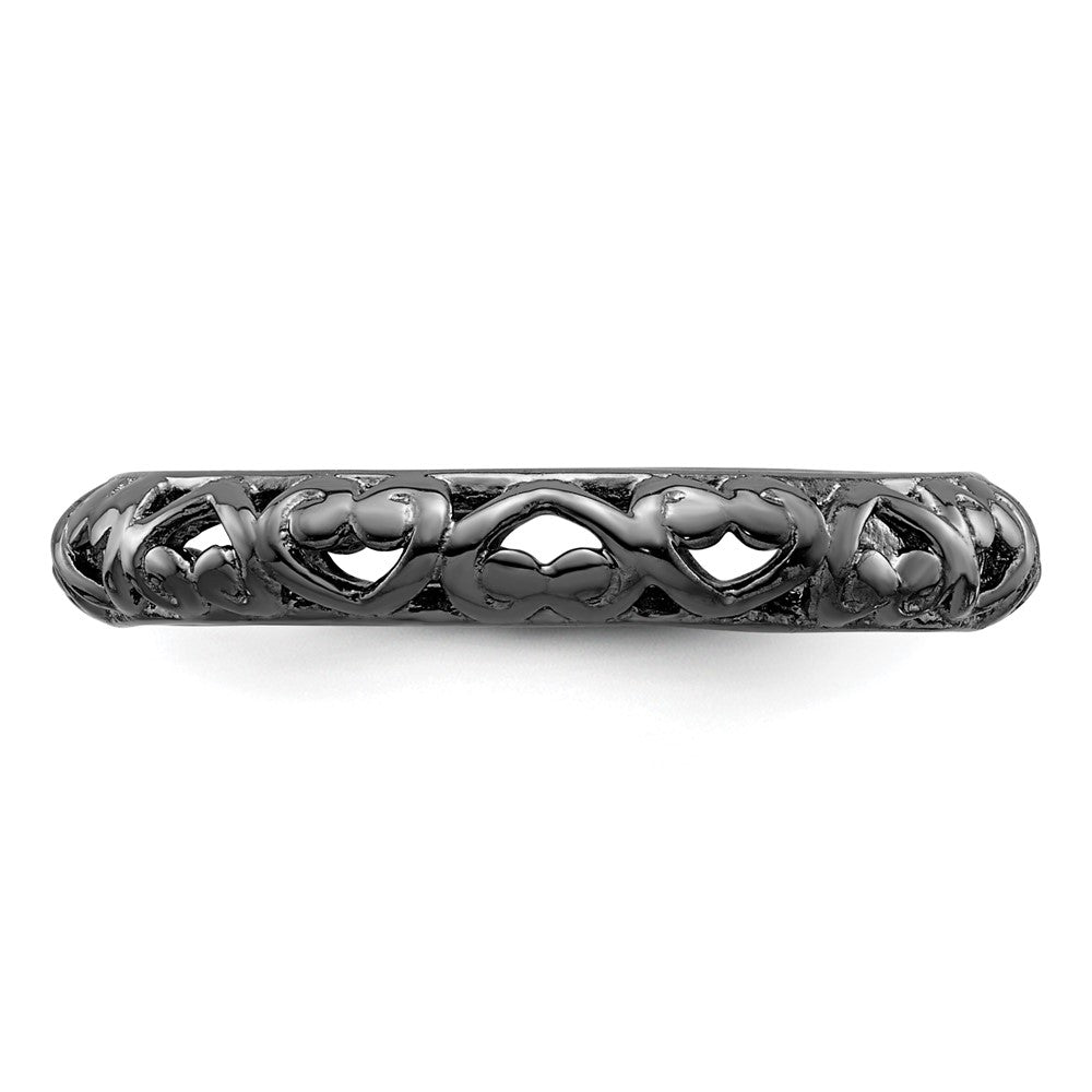 Sterling Silver Stackable Expressions Black Plated Carved Ring