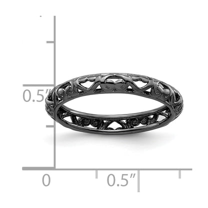 Sterling Silver Stackable Expressions Black Plated Carved Ring