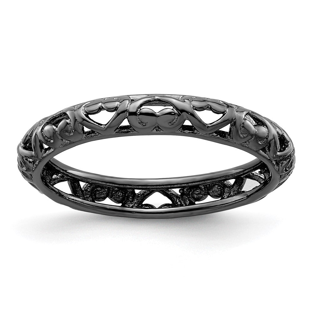Sterling Silver Stackable Expressions Black Plated Carved Ring