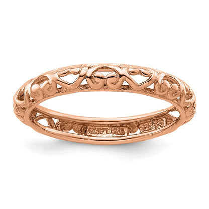 Sterling Silver Stackable Expressions Pink Plated Carved Ring